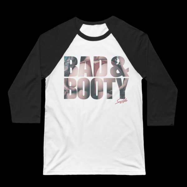 BAD & BOOTY - 3/4 SLEEVE BASEBALL TEE - WHITE/BLACK Thumbnail